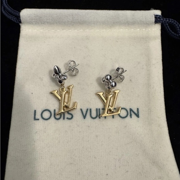 Louis Vuitton Gold and Silver Logo Earrings M01287 AK1253 - Picture 1 of 7